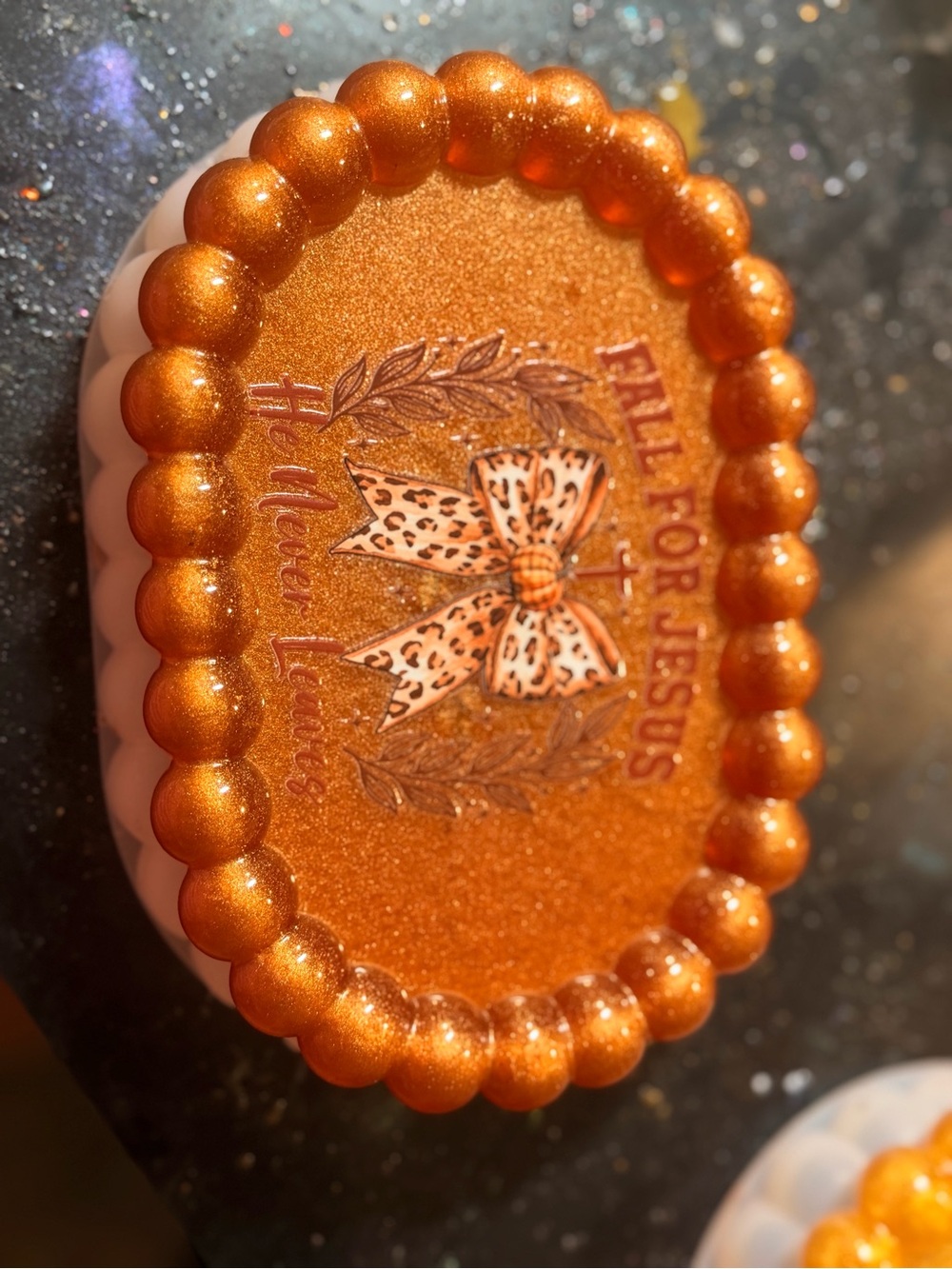 Orange Key & Card Holder with Leopard Bow Accent